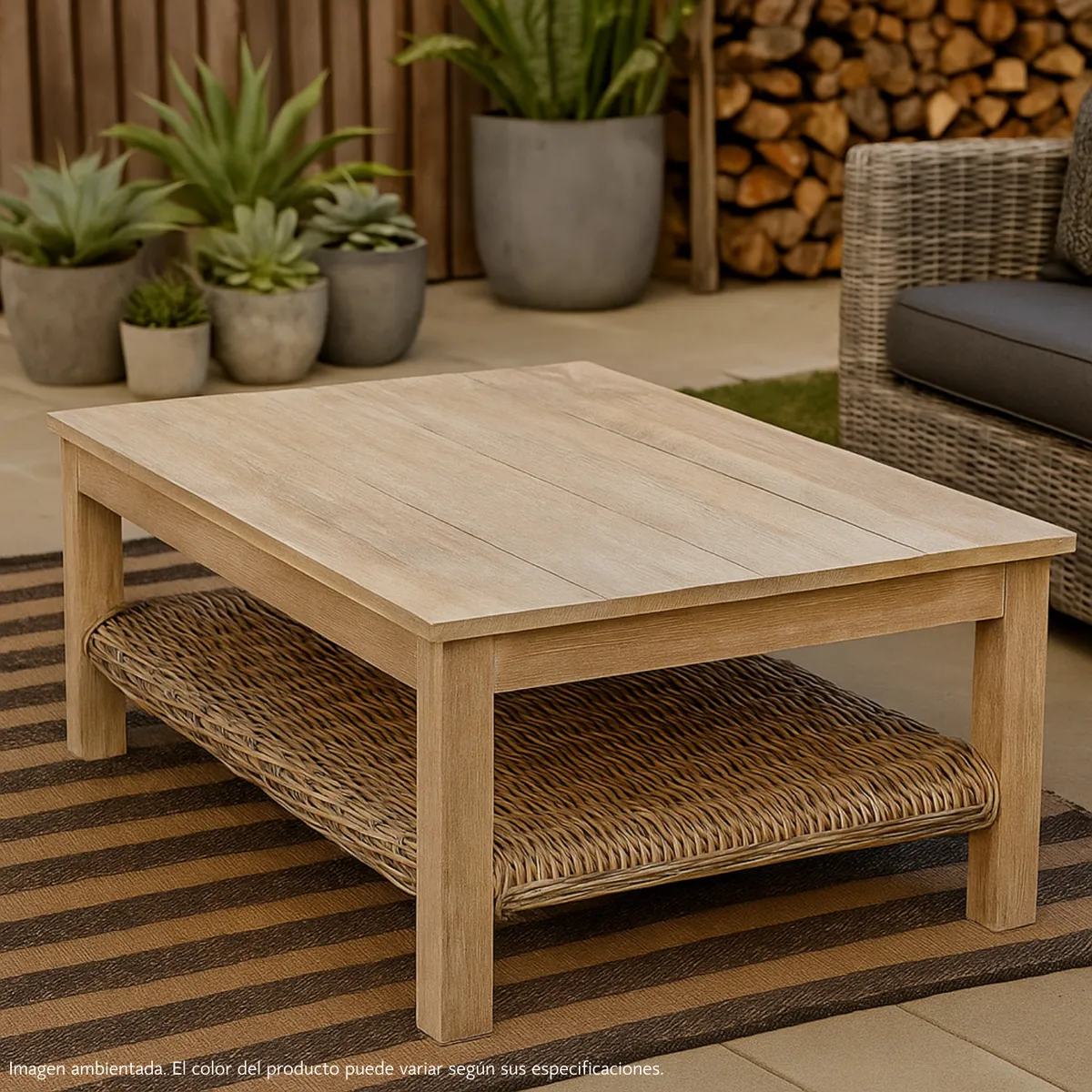 MICA - Mesa de Centro de Exterior y Terraza Moderna en Madera Kubu 111 x 40 cm Mica