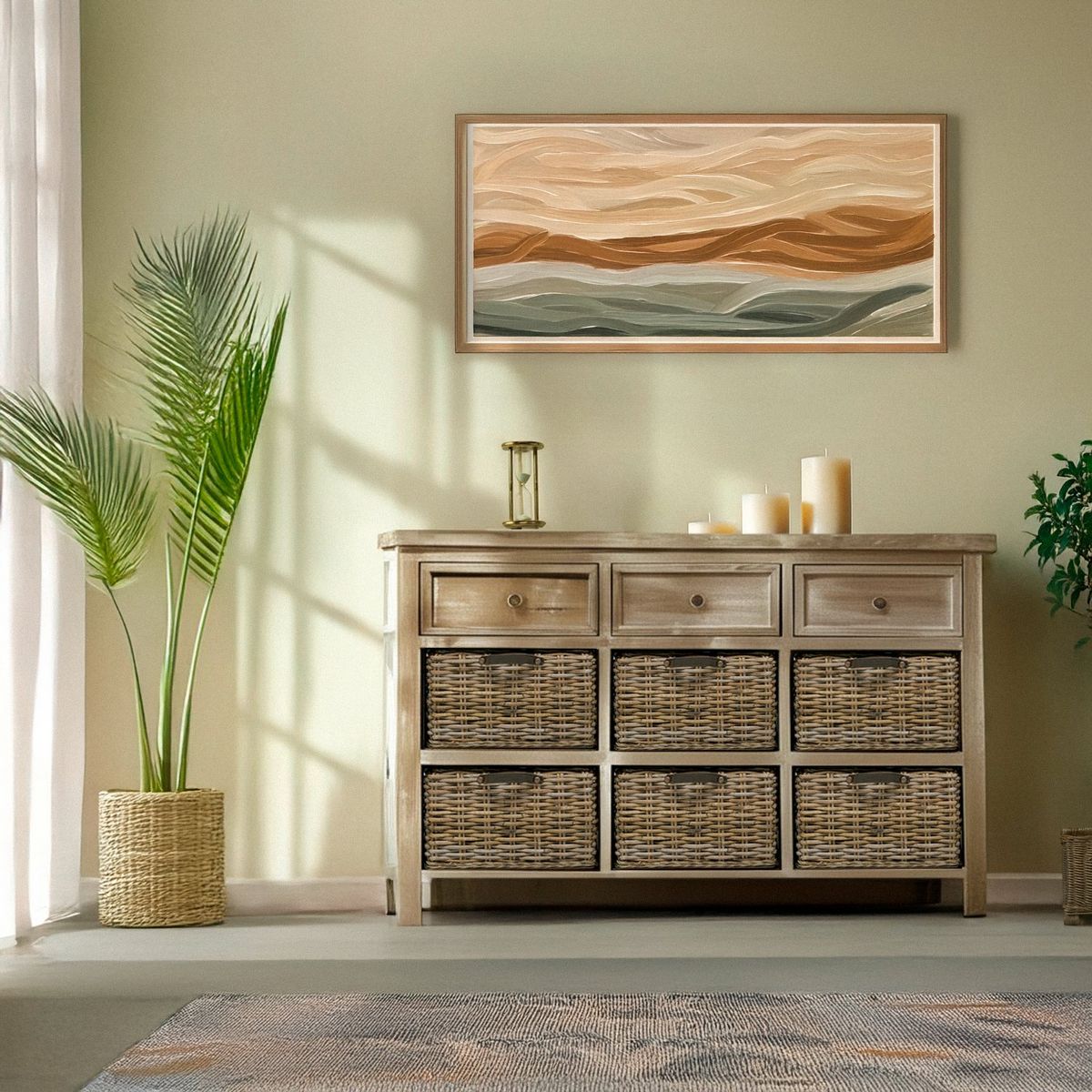 ROBERTA ALLEN - Bifé para Exterior en Madera Pintada, Kubu 155 x 35 x 90 cm, Incluye 6 Cestas en Rattán Roberta Allen