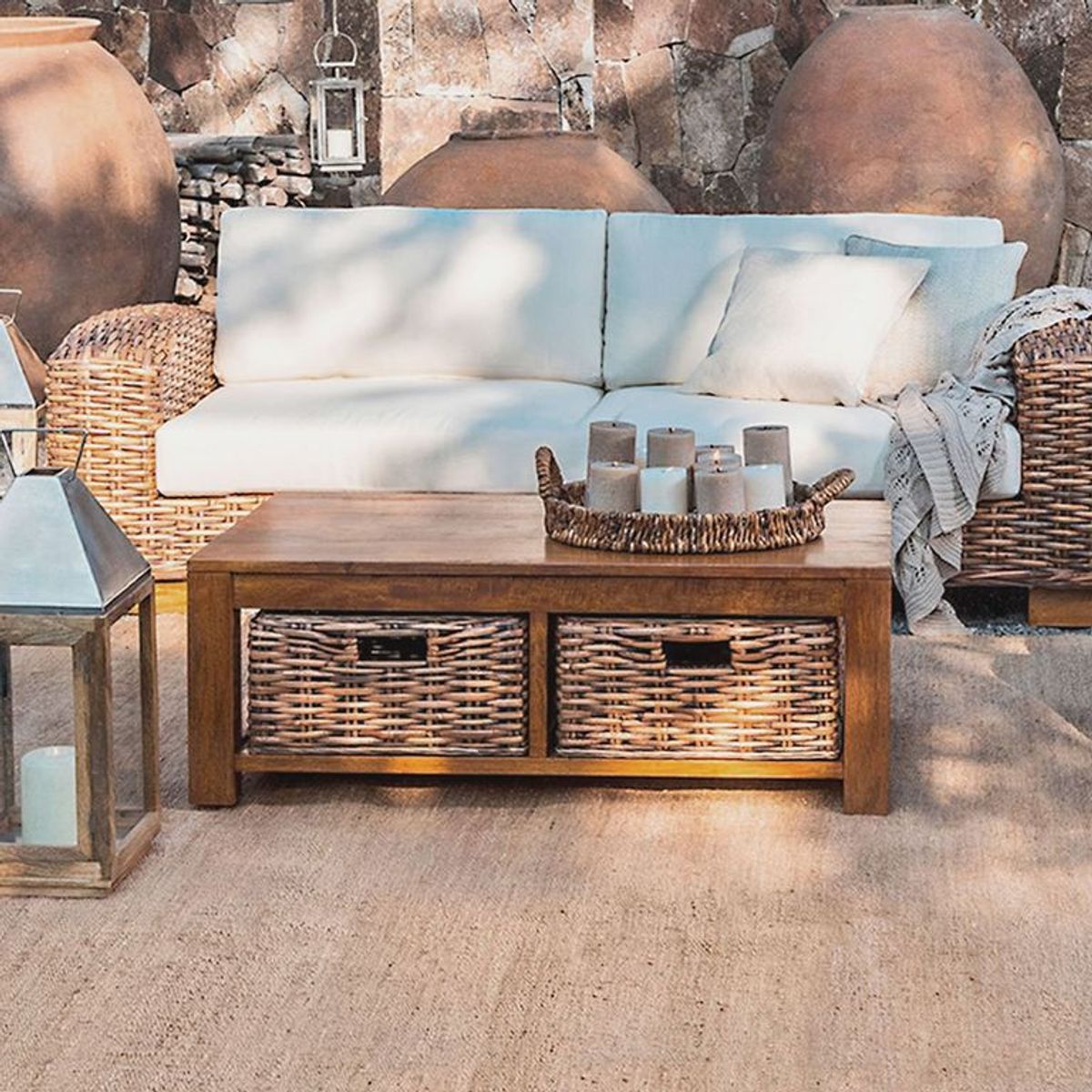 BASEMENT HOME - Mesa de Centro para Exterior en Madera, Kretes 122 x 69 x 41 cm - Mueble Basement Home 