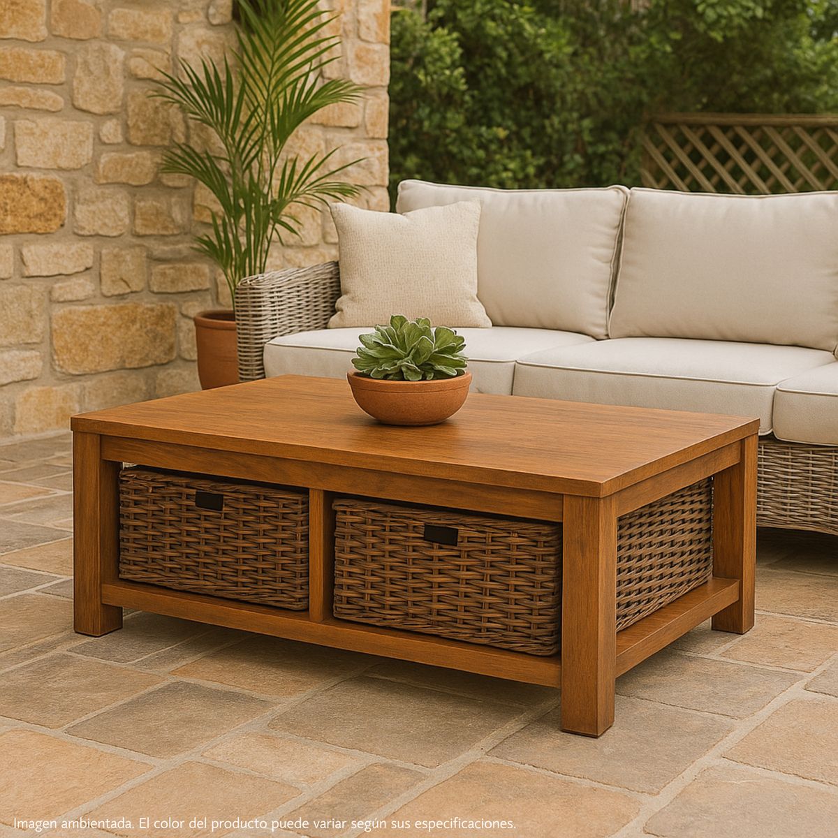 BASEMENT HOME - Mesa de Centro para Exterior en Madera, Kretes 122 x 69 x 41 cm - Mueble Basement Home 