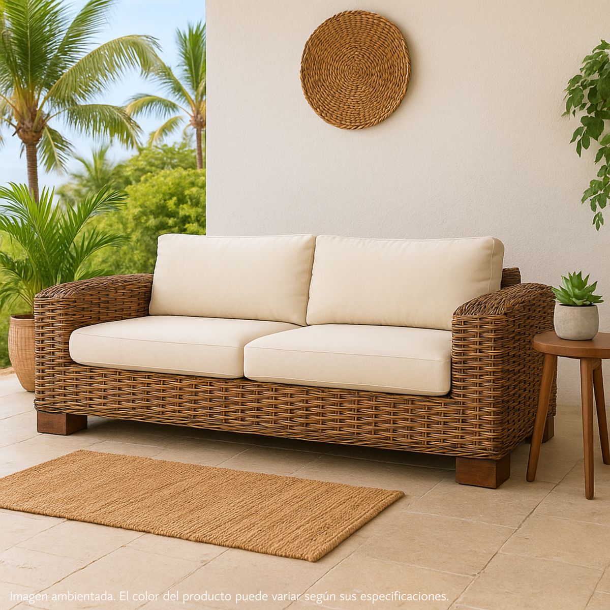 BASEMENT HOME - Sofá de Exterior 3 Puestos en Ratán 217 x 98 x 63 cm Kretes - Mueble Basement Home