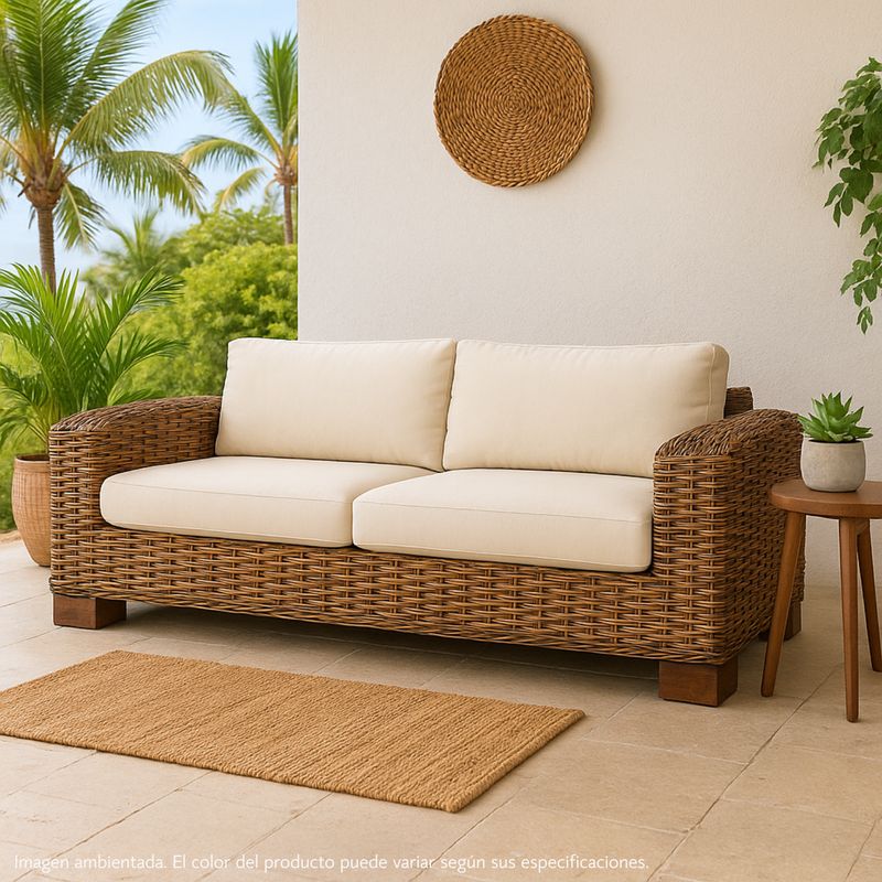 BASEMENT HOME - Sofá de Exterior 3 Puestos en Ratán 217 x 98 x 63 cm Kretes - Mueble Basement Home  - 0% Interés a 3, 6 o 12 Cuotas Pagando con tu CMR Banco Falabella