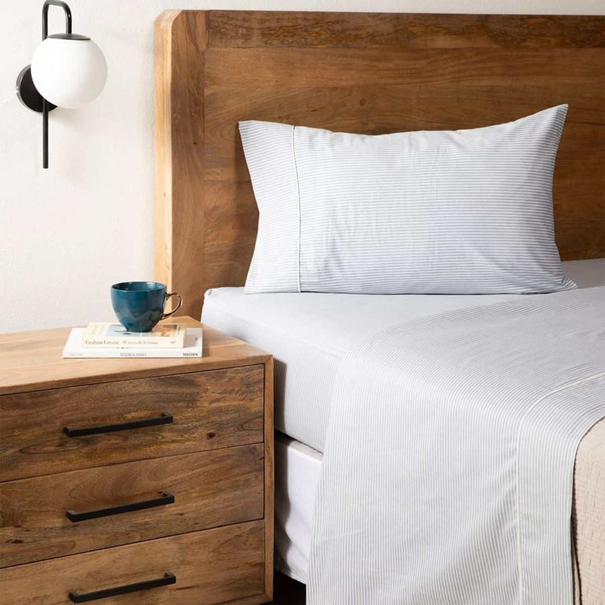 BASEMENT HOME - Juego de Sábanas Estampada de Algodón 250 Hilos Augusto Azul Basement Home 