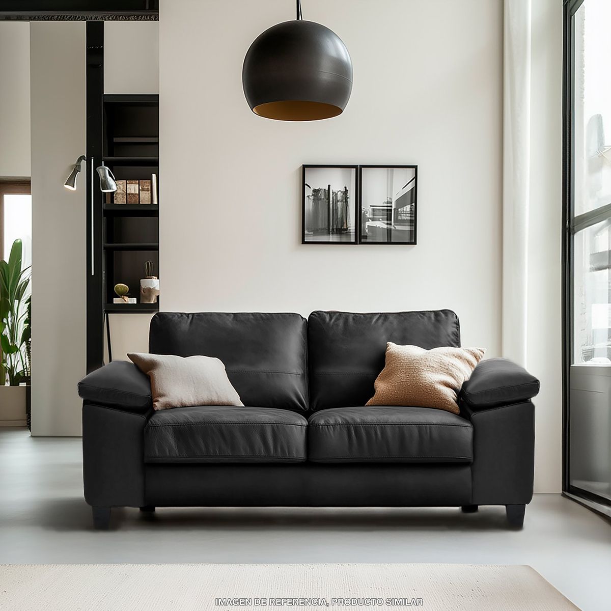 BASEMENT HOME - Sofá 2 Puestos de Cuero combinado, New Miller de 166 x 87 x 92 cm con Patas de Madera - Mueble Basement Home