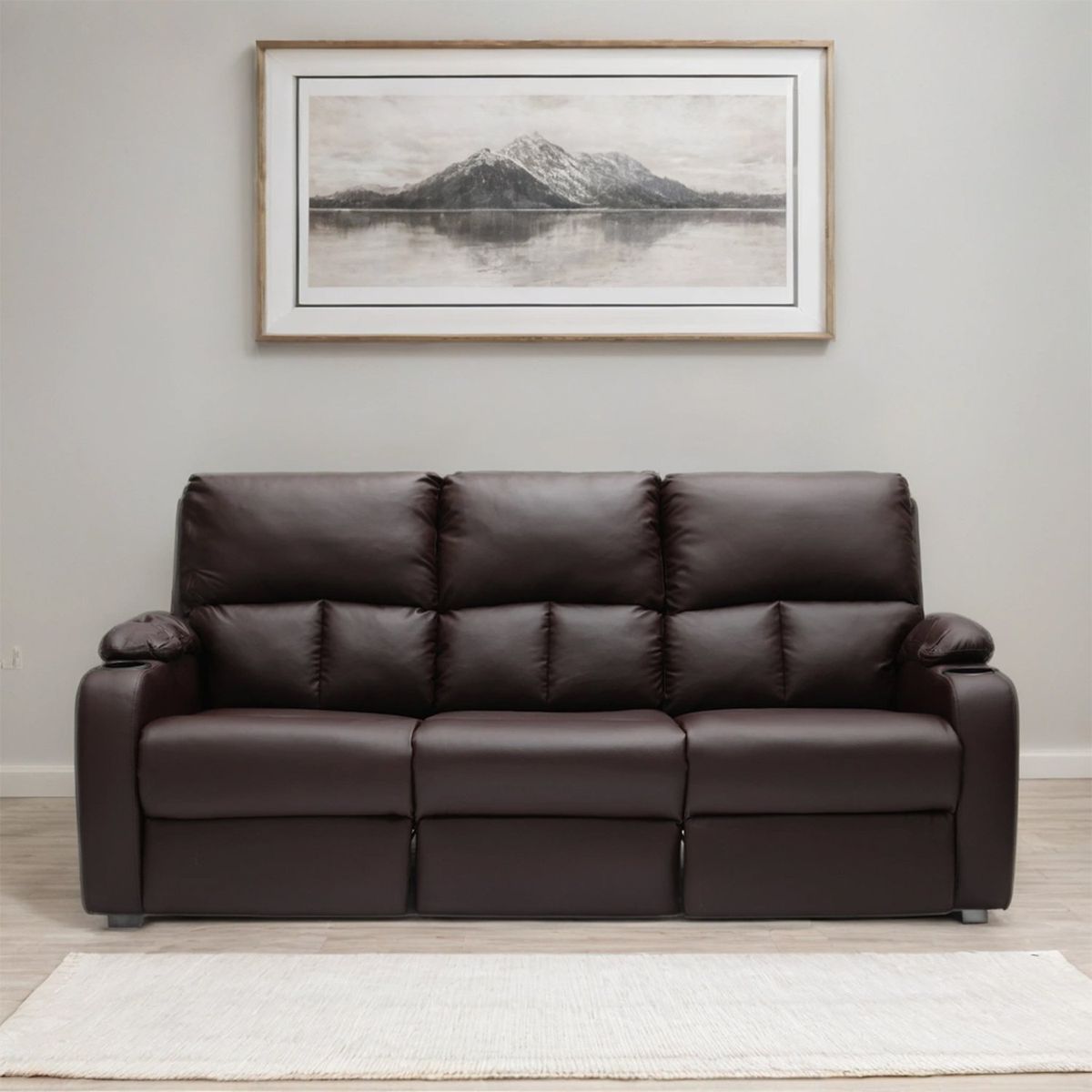 MICA - Sofá Reclinable 3 Puestos con Porta Vasos Rest 195 x 98 x 94 cm Mica