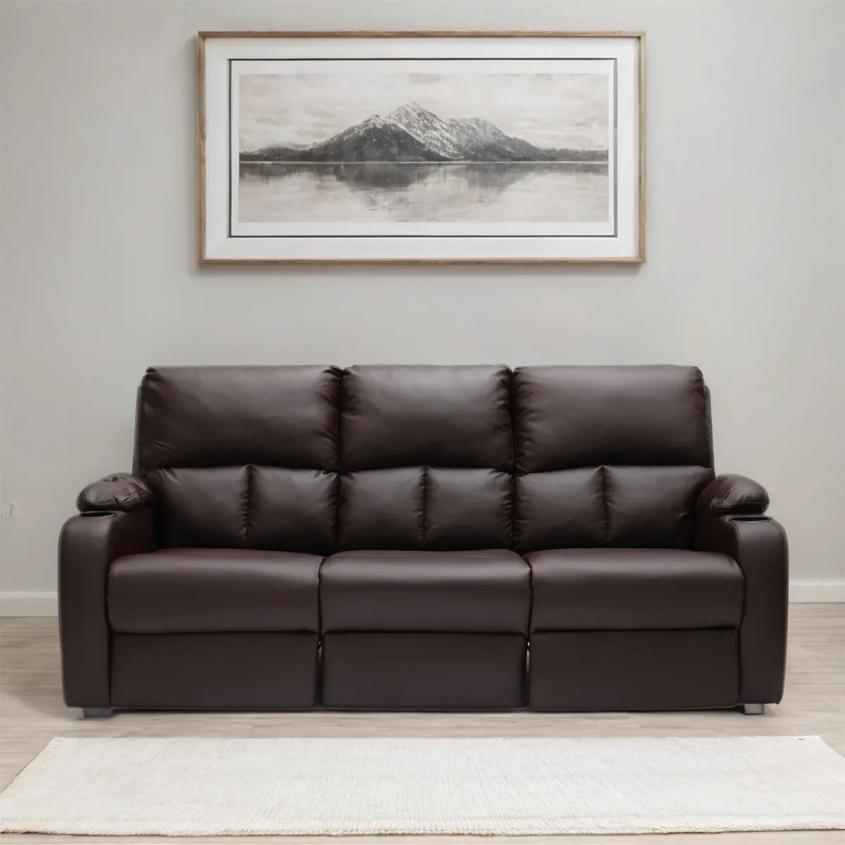 MICA - Sofá Reclinable 3 Puestos con Porta Vasos Rest 195 x 98 x 94 cm Mica