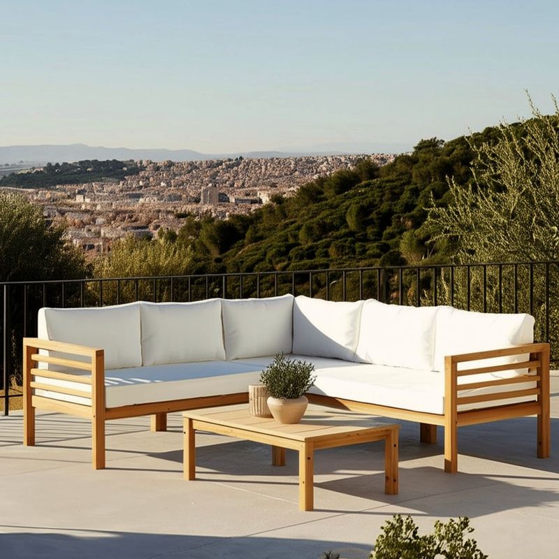 MICA - Sofá en L de Exterior y Terraza o Jardín Moderno en Poliéster 4 Puestos Camerun 189 x 77 x 188 cm Blanco Mica - 0% Interés a 3, 6 o 12 Cuotas Pagando con tu CMR Banco Falabella
