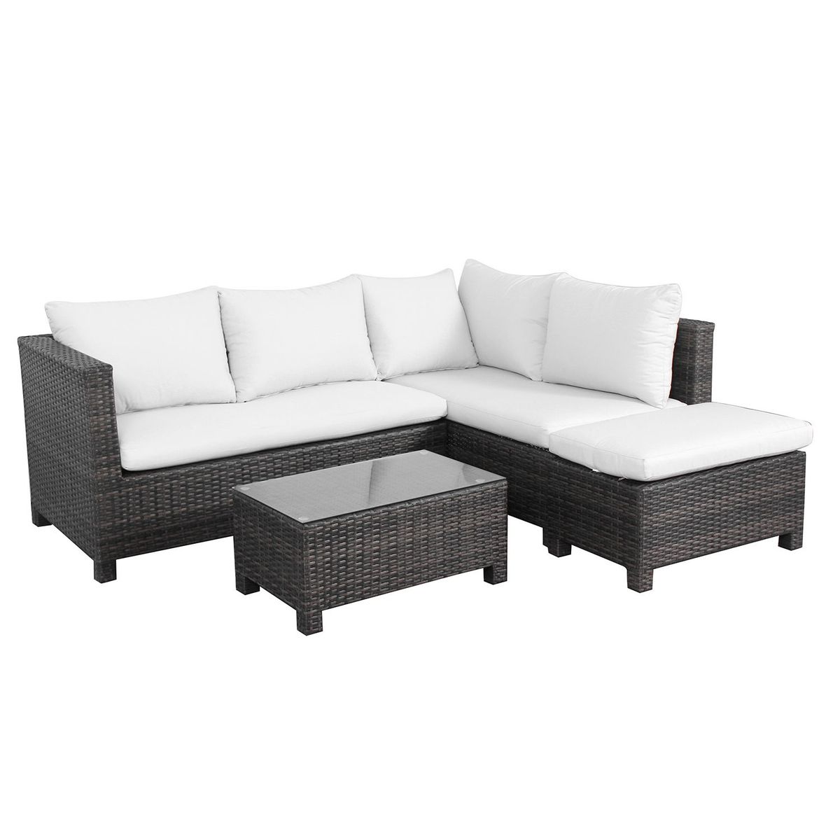 BASEMENT HOME - Juego de Sala de Exterior y Terraza Moderno  en Poliéster (Sofá en L + Mesa de Centro) Gris Blanco  New Cerdeña Basement Home 