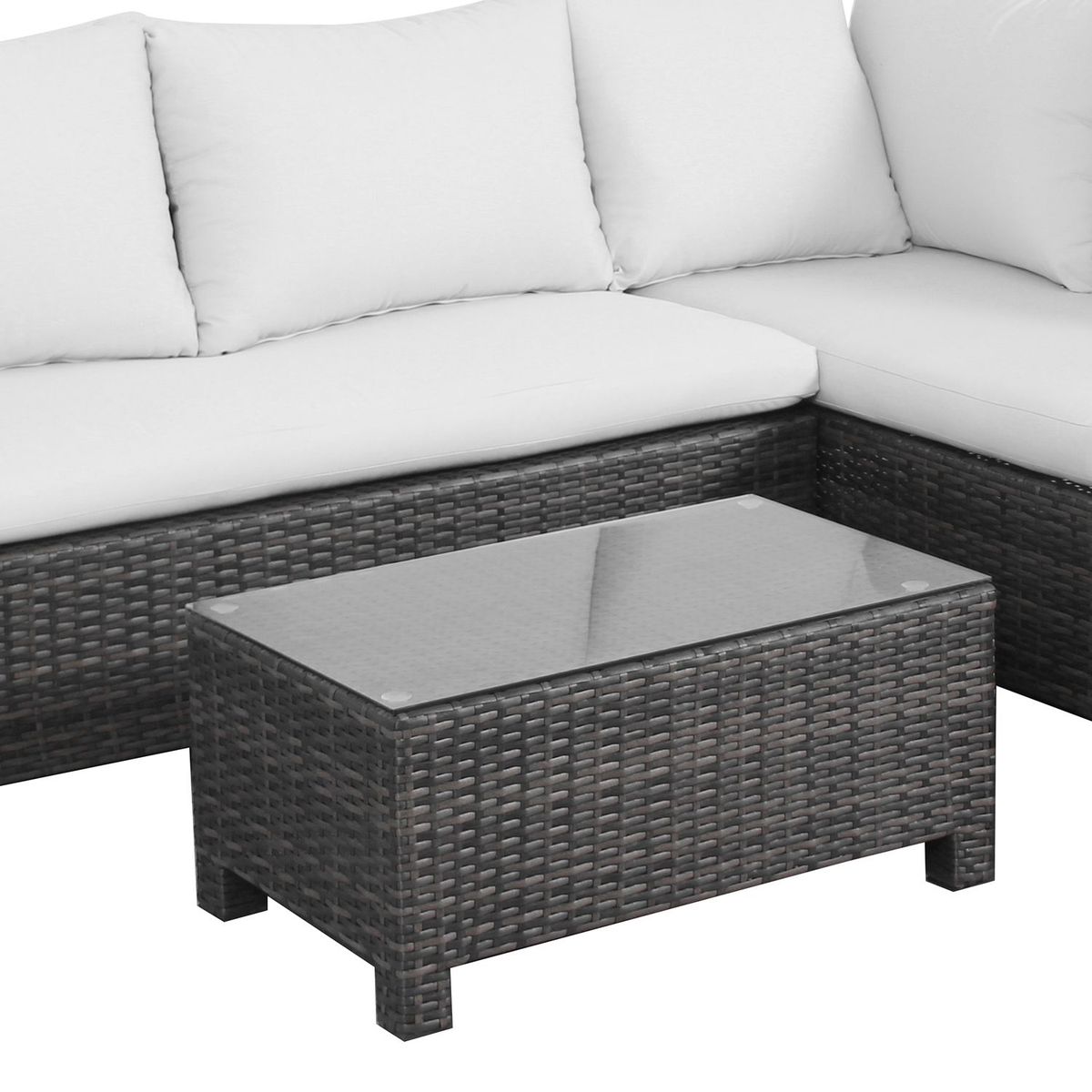 BASEMENT HOME - Juego de Sala de Exterior y Terraza Moderno  en Poliéster (Sofá en L + Mesa de Centro) Gris Blanco  New Cerdeña Basement Home 