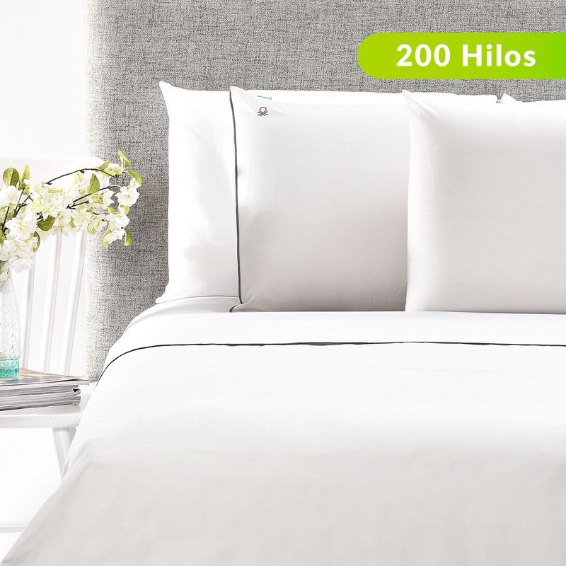 BENETTON - Sábanas Lisas Benetton New Pipping. Sábanas de Algodón. Juego de Sábanas 200 Hilos. Juego de sábanas: Dobles, King, Queen