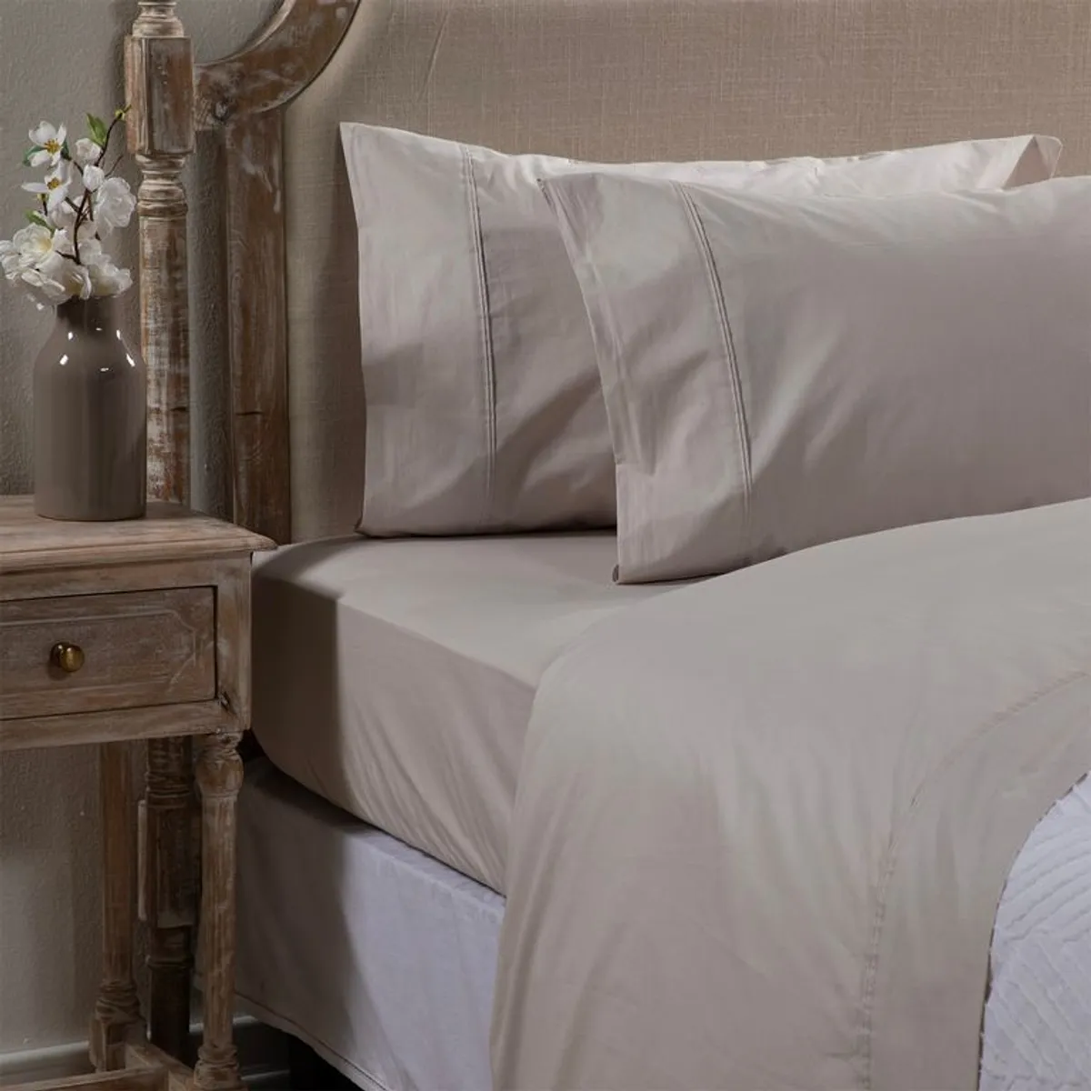 ROBERTA ALLEN - Juego de Sábanas Lisa de Algodón 200 Hilos Gris Perla Roberta Allen