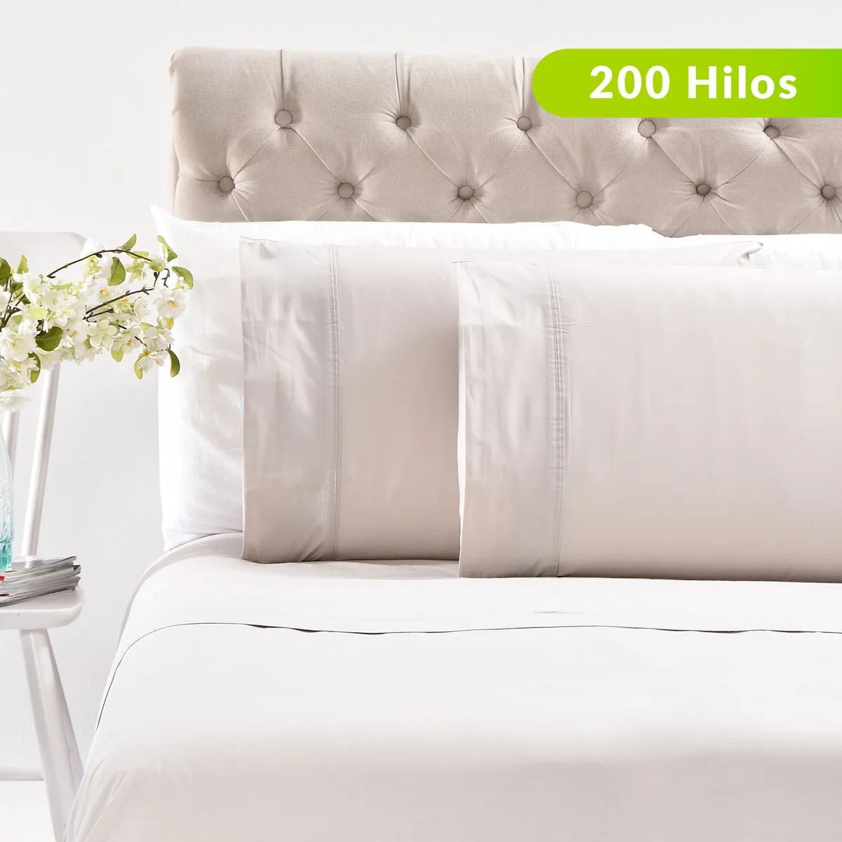 ROBERTA ALLEN - Juego de Sábanas Lisa de Algodón 200 Hilos Gris Perla Roberta Allen