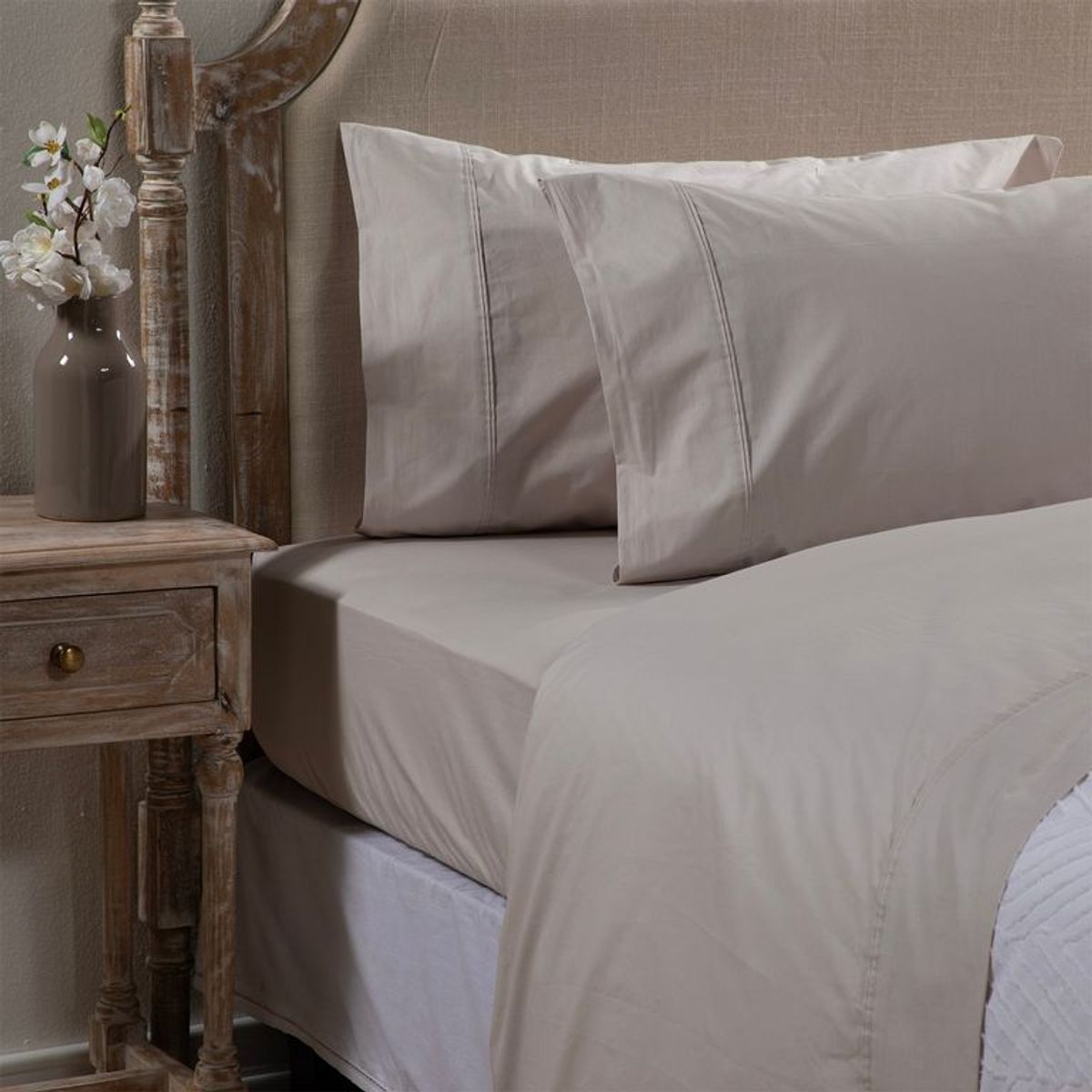 ROBERTA ALLEN - Juego de Sábanas Lisa de Algodón 200 Hilos Gris Perla Roberta Allen