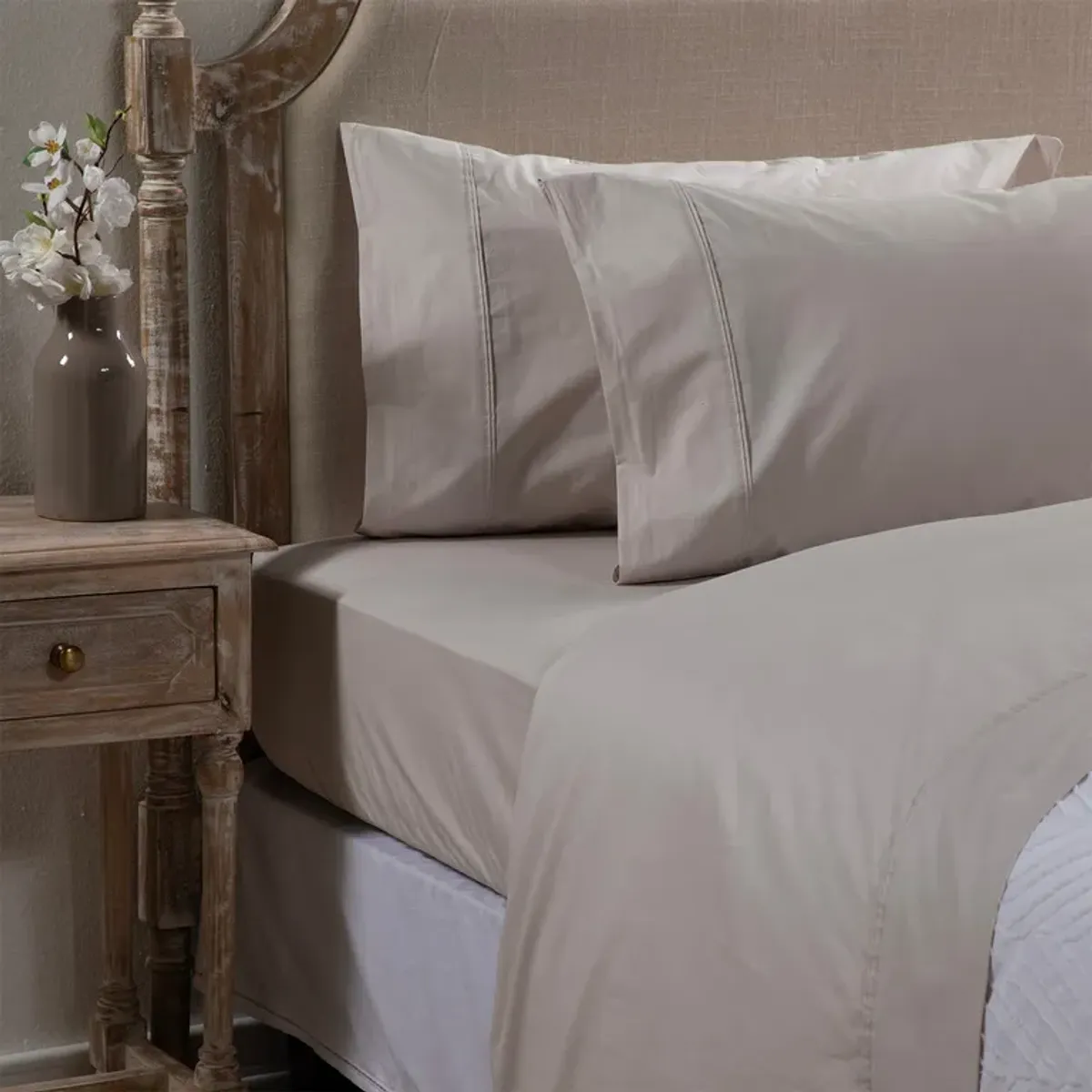 ROBERTA ALLEN - Juego de Sábanas Lisa de Algodón 200 Hilos Gris Perla Roberta Allen