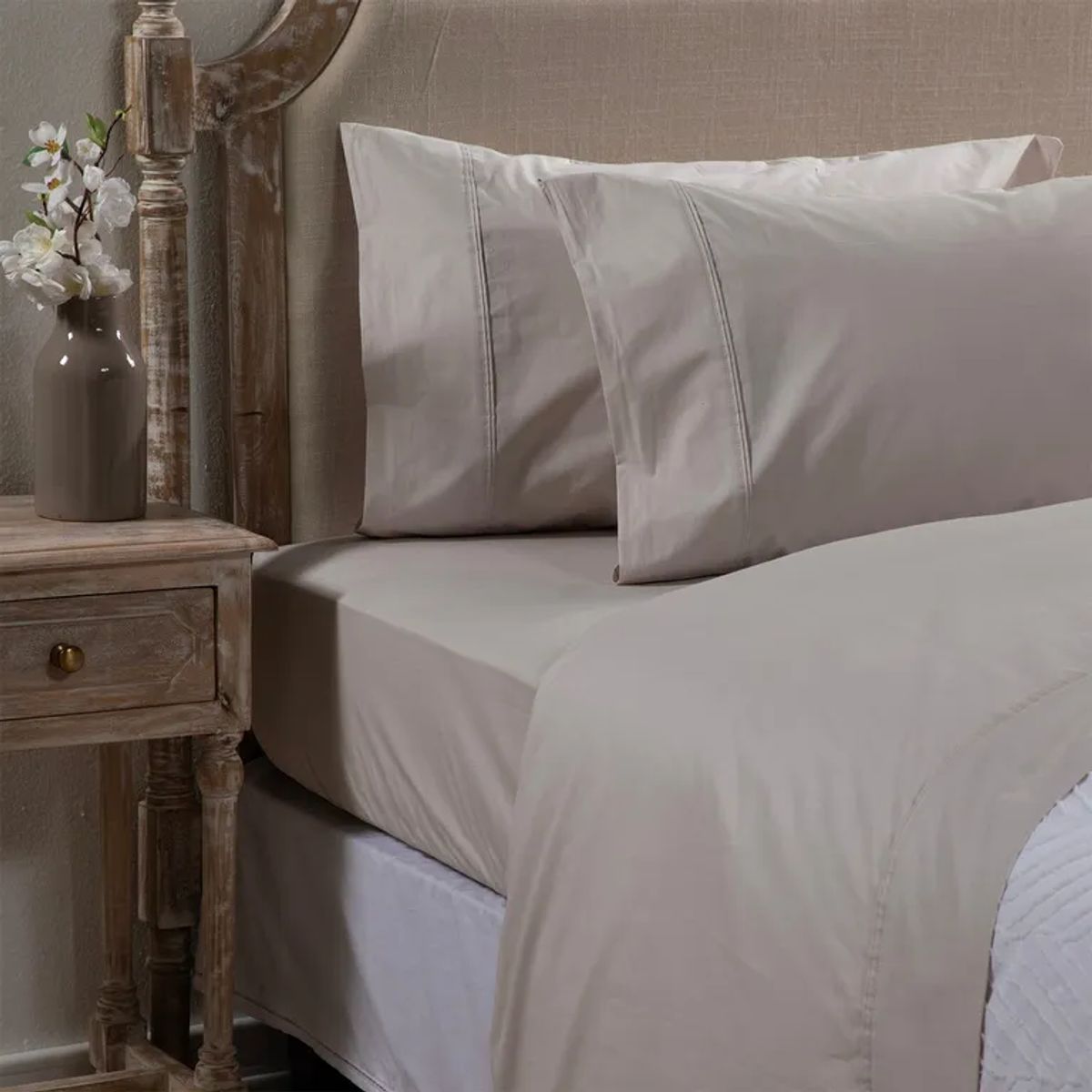 ROBERTA ALLEN - Juego de Sábanas Lisa de Algodón 200 Hilos Gris Perla Roberta Allen