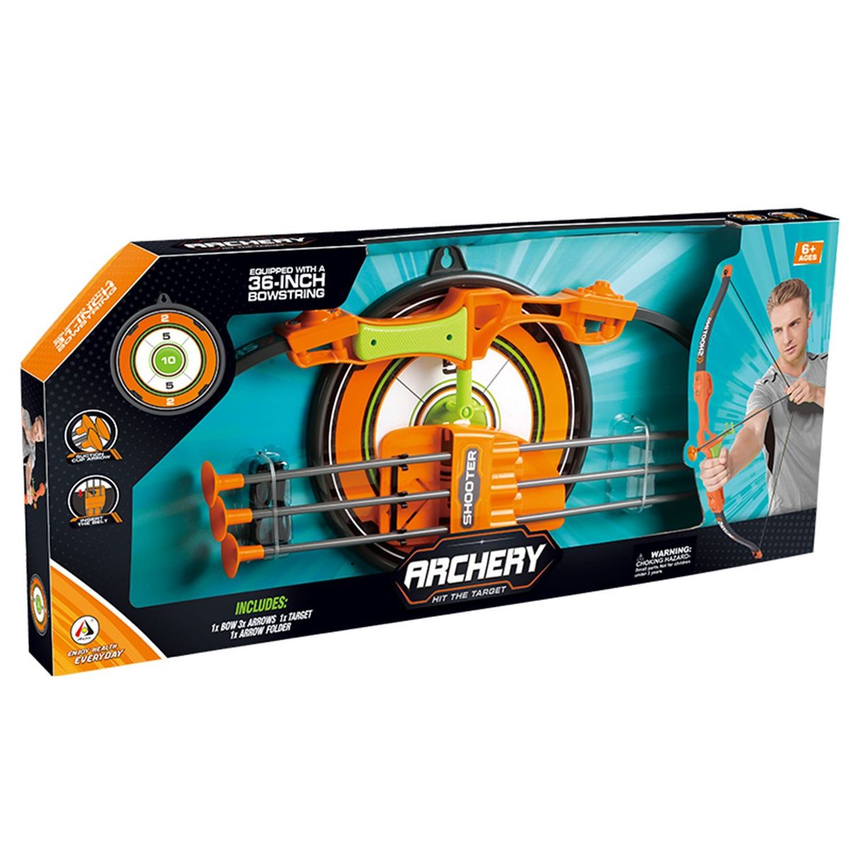  - Kit de arco y flechas de juguete, incluye ( Arco + 3 flechas + tiro al blanco + porta flechas) a partir de los 5 años