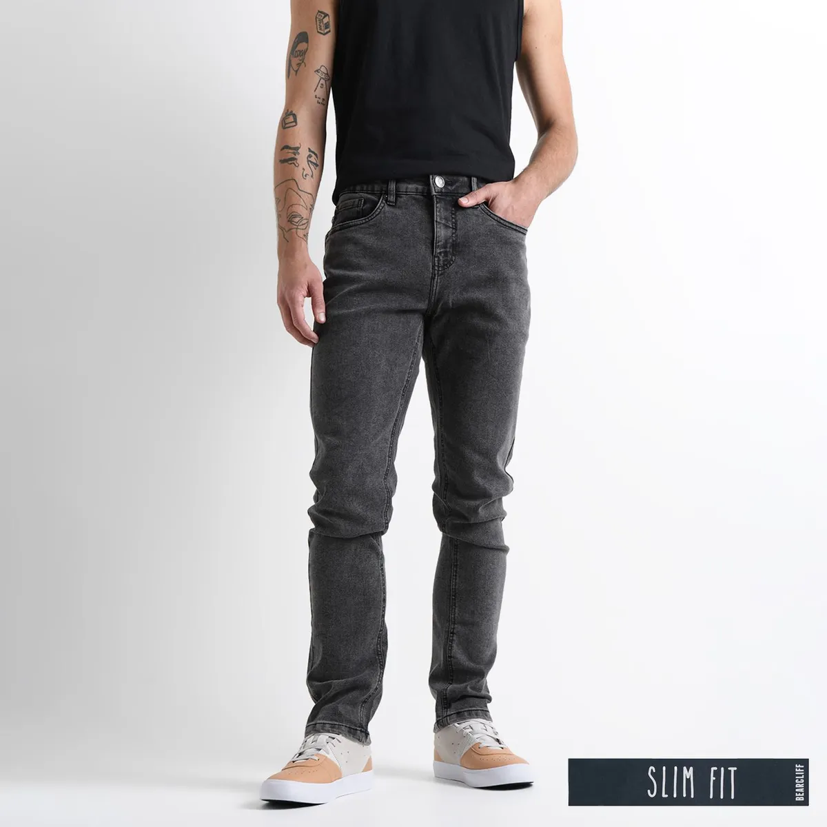 BEARCLIFF - Jean 5 Bolsillos Hombre Slim de Algodón Largo 32 Bearcliff