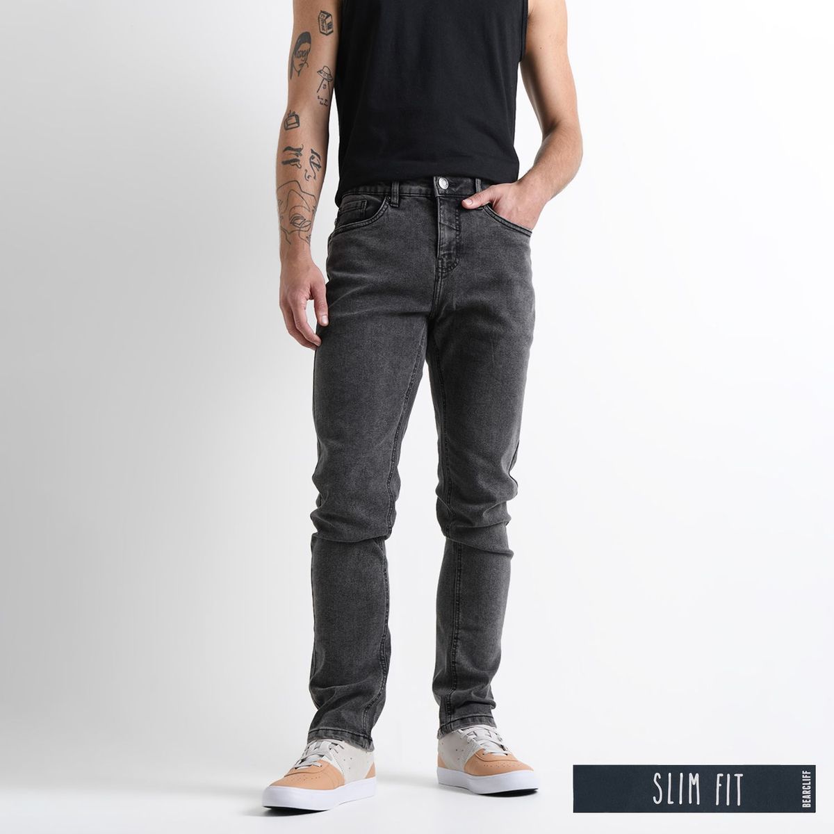 BEARCLIFF - Jean 5 Bolsillos Hombre Slim de Algodón Largo 32 Bearcliff