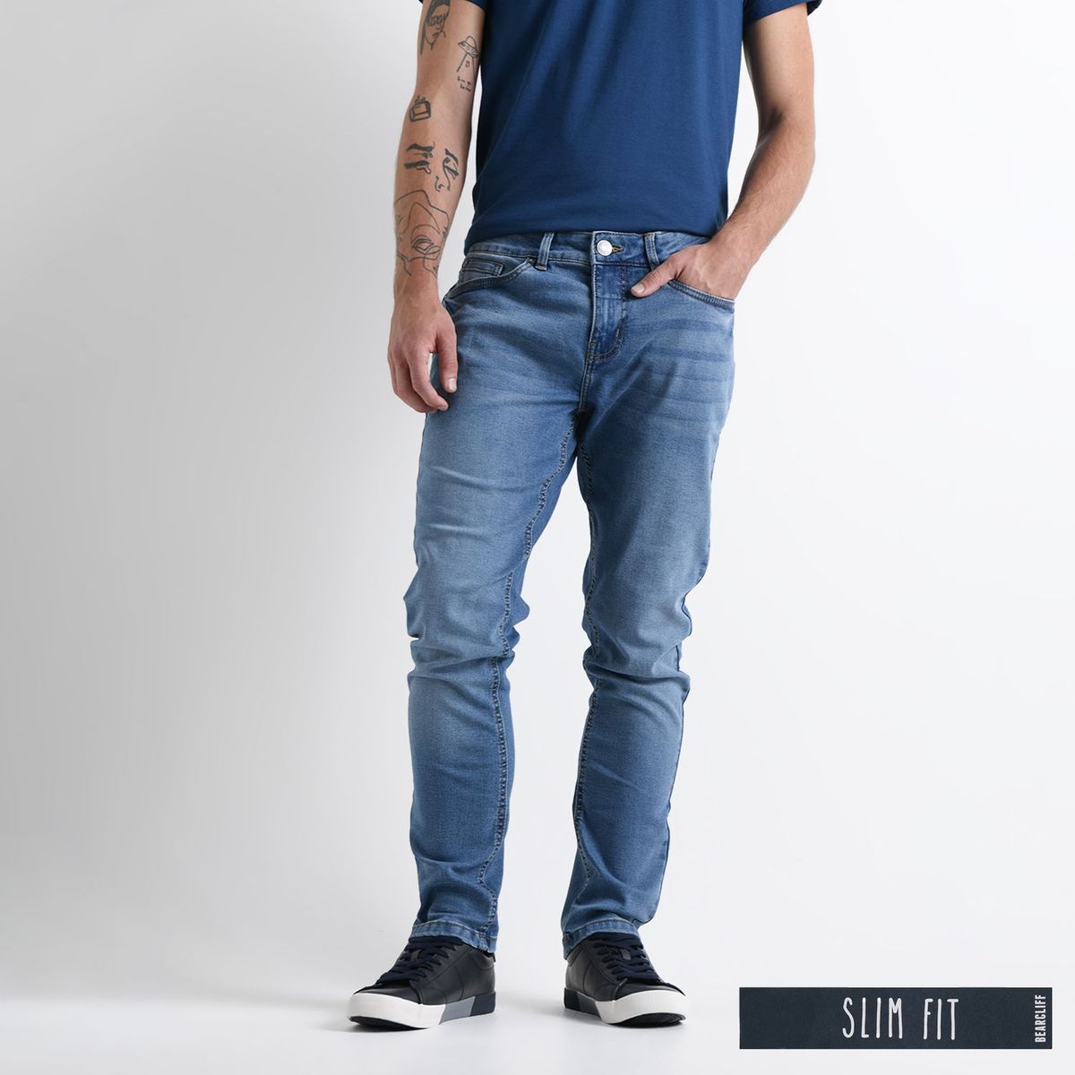 BEARCLIFF - Jean 5 Bolsillos Hombre Slim de Algodón Largo 32 Bearcliff