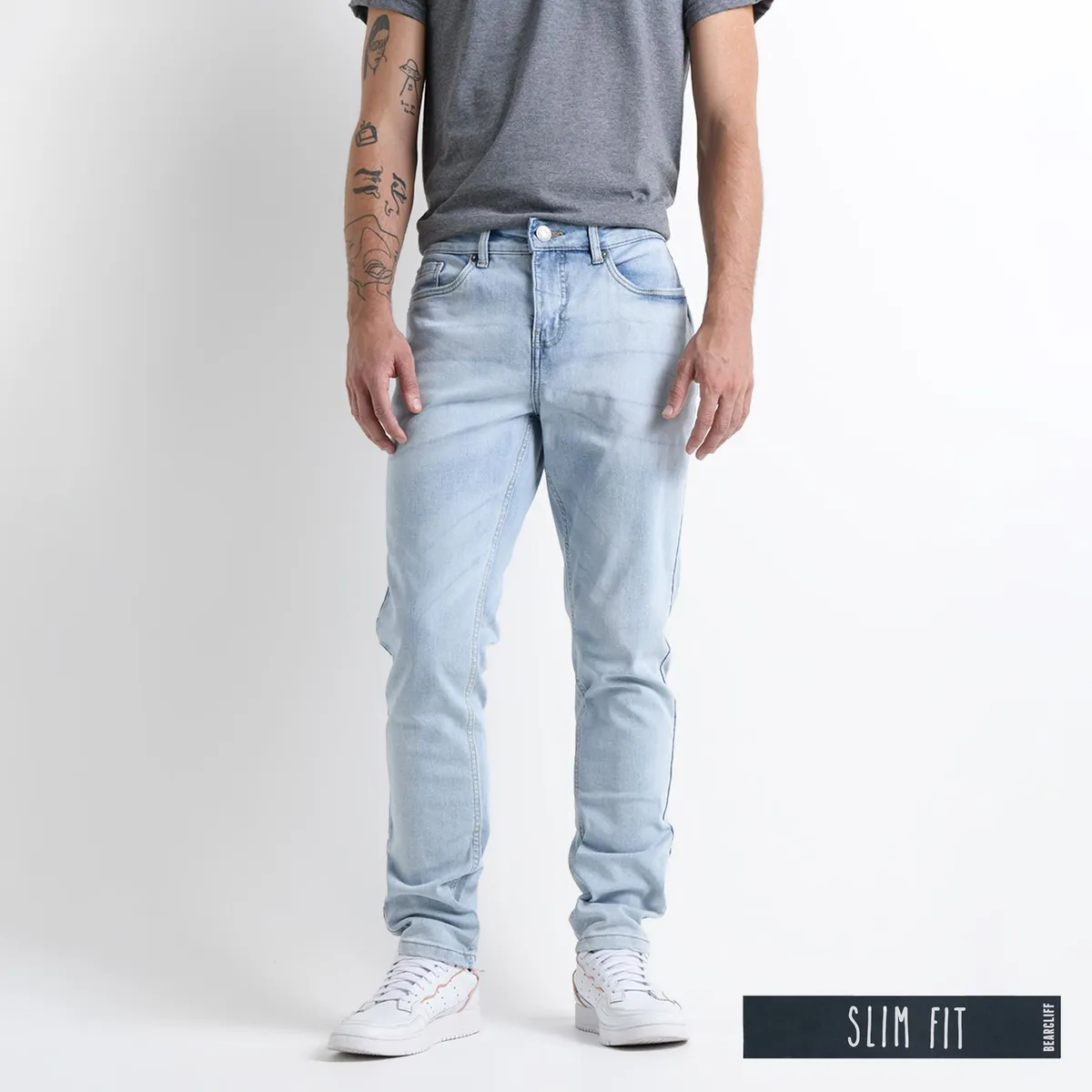 BEARCLIFF - Jean 5 Bolsillos Hombre Slim de Algodón Largo 32 Bearcliff