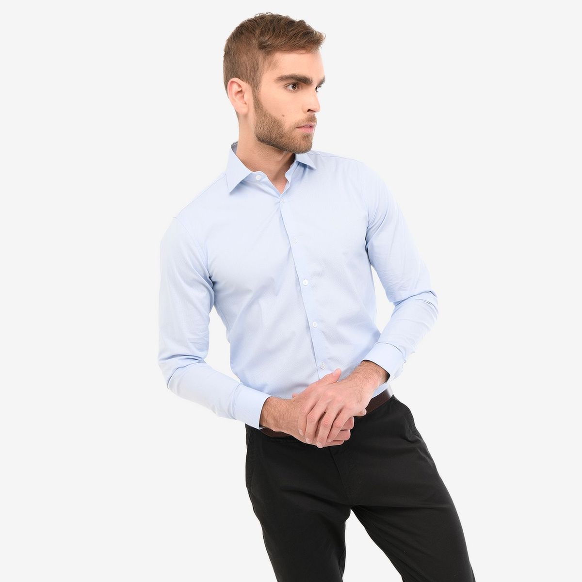 BASEMENT - Camisa de vestir para Hombre Manga larga Slim Basement