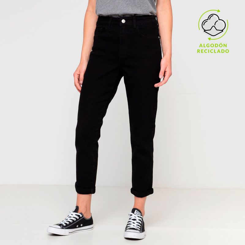 SYBILLA - Jean Mom Fit para Mujer Tiro medio de Algodón Sybilla