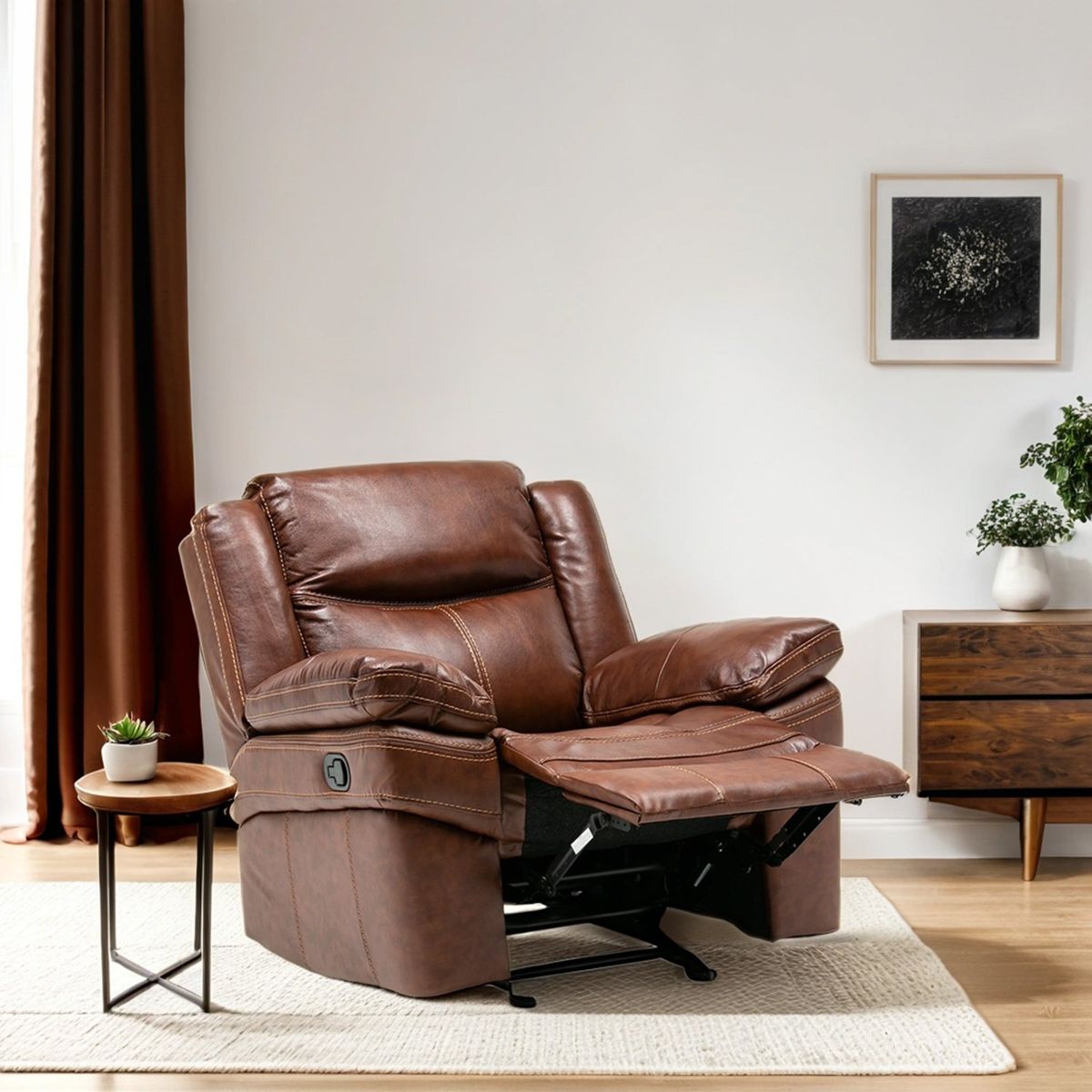 BASEMENT HOME - Silla Reclinable Moderna 1 Puesto en Cuero Mecánica Kanye 103 X 106 X 81 cm Basement Home