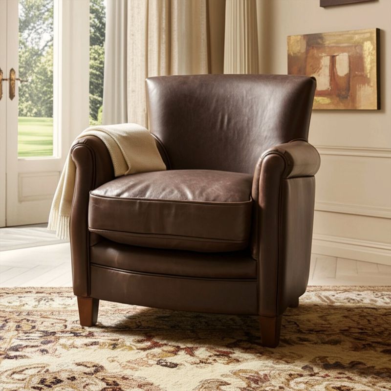 ROBERTA ALLEN - Poltrona en Cuero con Patas de Madera, 75 x 835 x 81 cm - Mueble Roberta Allen -0% Interés a 3, 6 o 12 Cuotas Pagando con tu CMR Banco Falabella