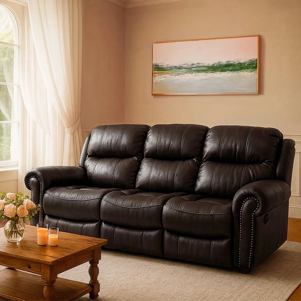 ROBERTA ALLEN - Sofá Reclinabe 3 Puestos en Cuerina, Mecánico. 215 X 102 X 102 cm - Mueble Roberta Allen Antonie - 0% Interés a 3, 6 o 12 Cuotas Pagando con tu CMR Banco Falabella