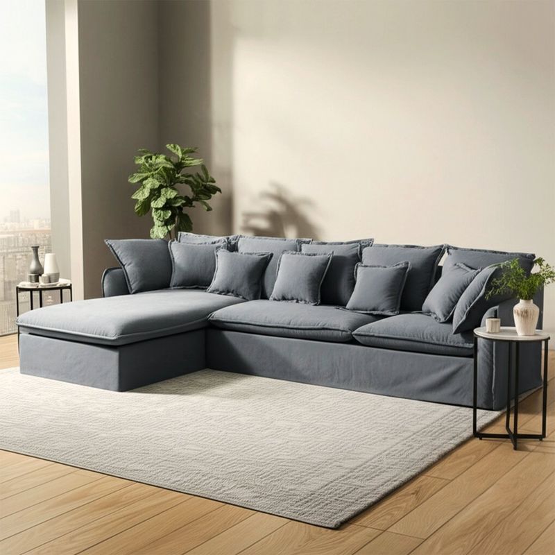 BASEMENT - Sofá en L de 4 Puestos en Tela de Algodón, Atlanta 278 x 162 x 110 cm con Pata de Plástico - Mueble Basement Home -  0% Interés a 3, 6 o 12 Cuotas Pagando con tu CMR Banco Falabella