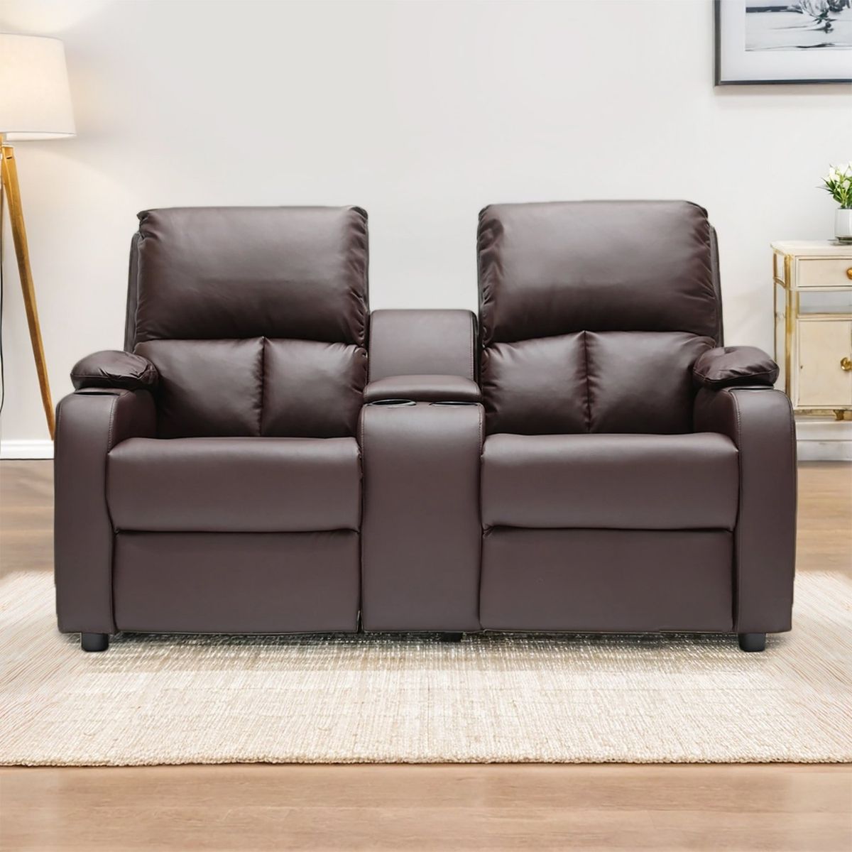 MICA - Sofá Reclinable 2 Puestos con Porta Vasos Rest 154 x 94 x 98 cm Mica