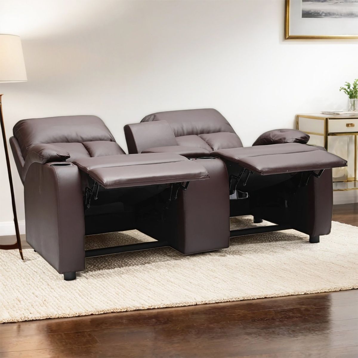 MICA - Sofá Reclinable 2 Puestos con Porta Vasos Rest 154 x 94 x 98 cm Mica