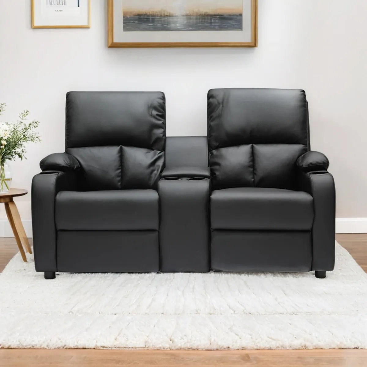 MICA - Sofá Reclinable 2 Puestos con Porta Vasos Rest 154 x 94 x 98 cm Mica