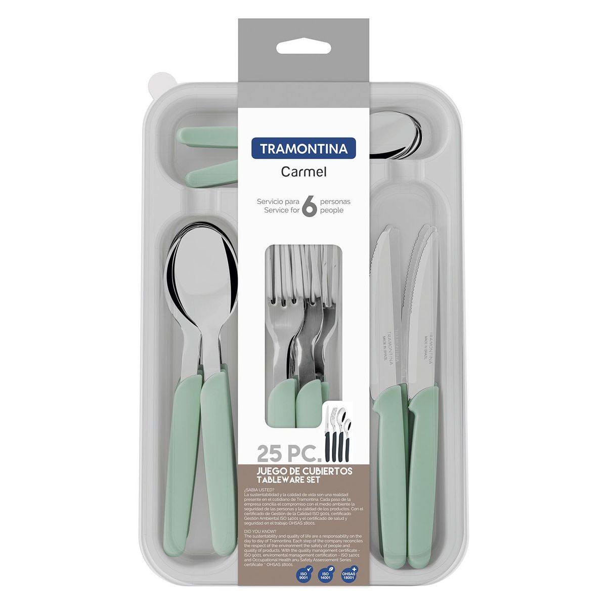 TRAMONTINA - Juego de Cubiertos 24 Piezas Carmel Verde Agua