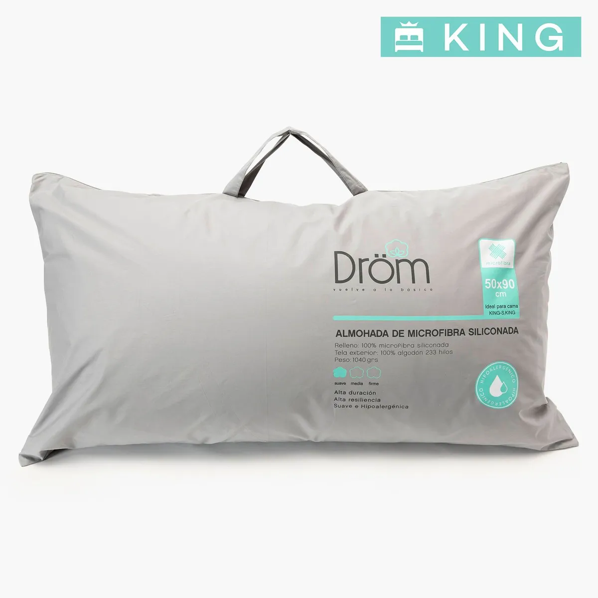 DROM - Almohada de Microfibra Hipoalergénico, Firmeza Suave 50 X 90 cm Drom