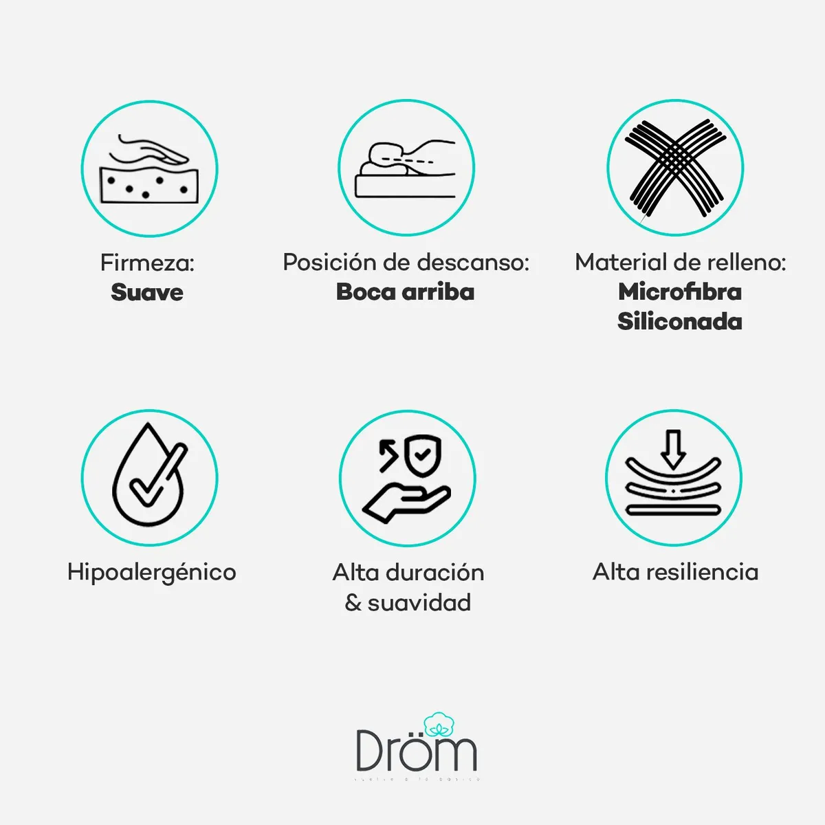 DROM - Almohada de Microfibra Hipoalergénico, Firmeza Suave 50 X 90 cm Drom