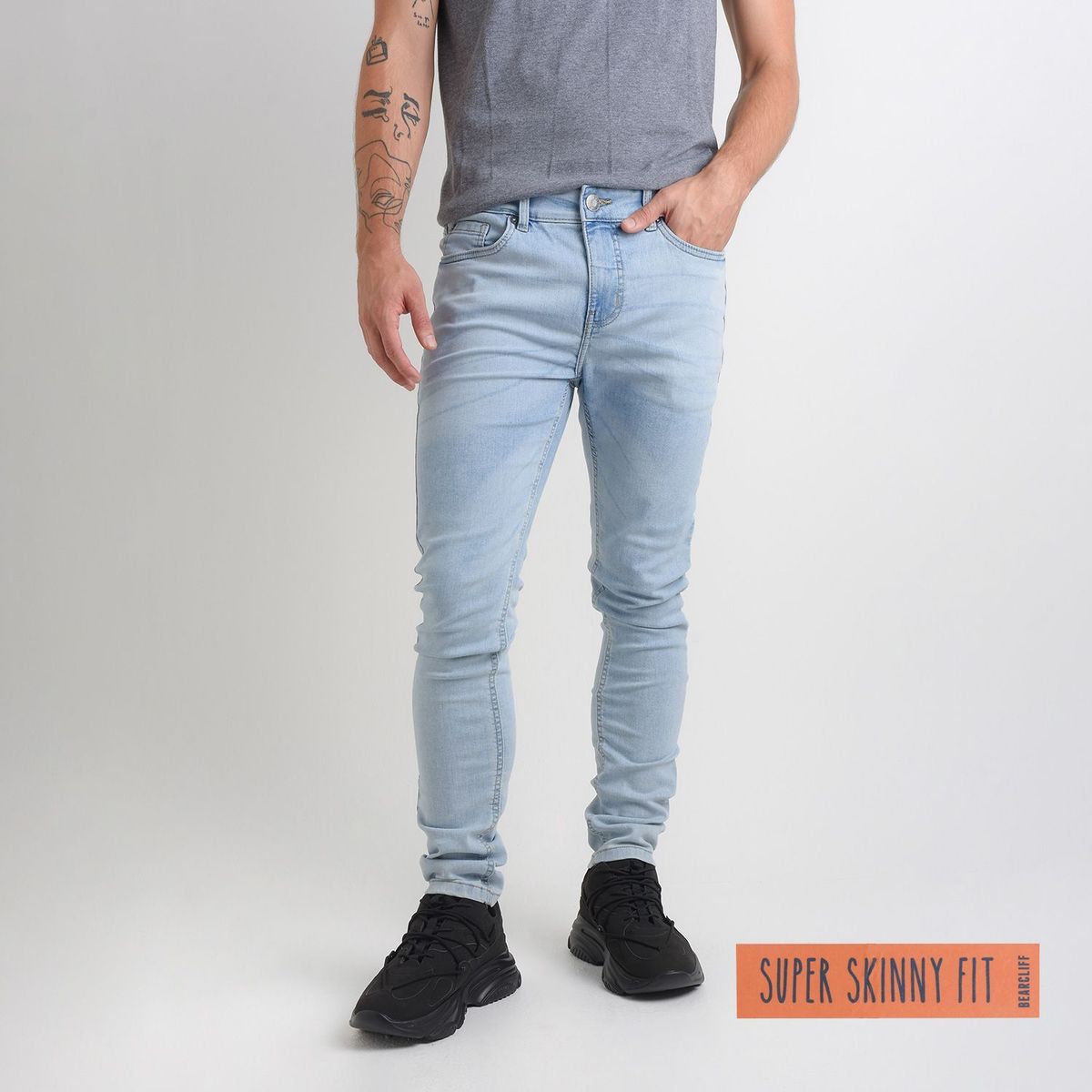 BEARCLIFF - Jean 5 Bolsillos Hombre Skinny de Algodón Largo 32 Bearcliff