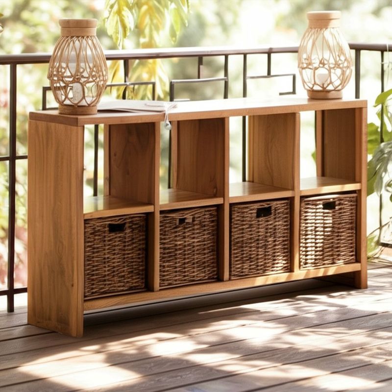 BASEMENT HOME - Bifé para Exterior en Madera, Kretes 155x 90 x 35 cm, Incluye 4 Cestos en Ratán Basement Home  -  0% Interés a 3, 6 o 12 Cuotas Pagando con tu CMR Banco Falabella