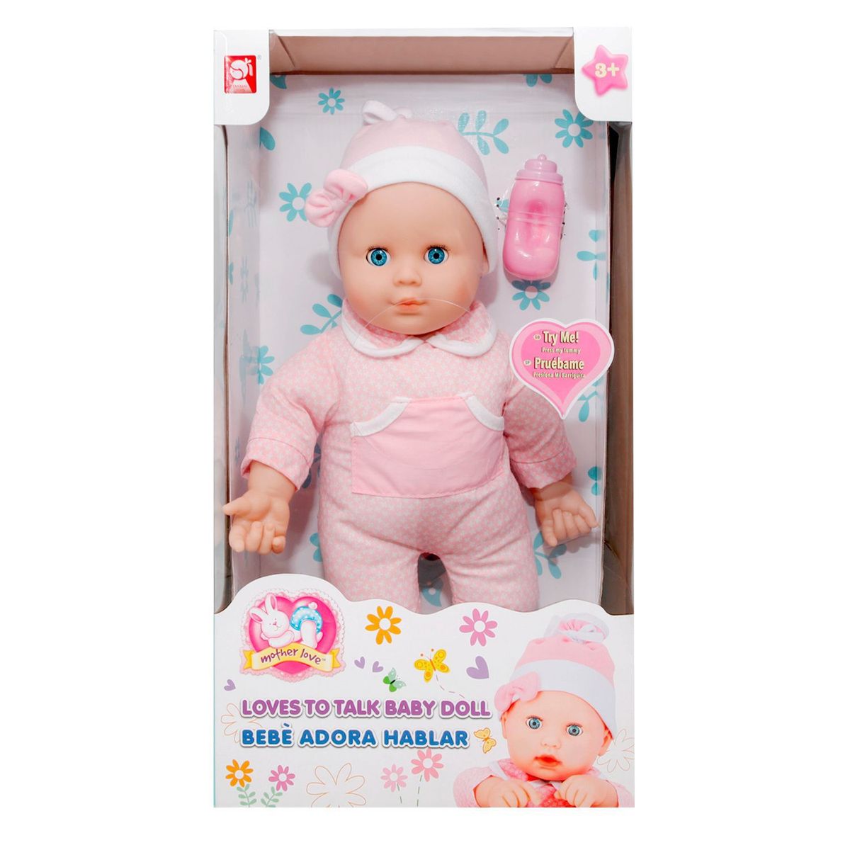 MOTHER LOVE - Muñeca Bebé Frases Adorables Mother Love, a partir de 3 años, incluye (muñeca y biberón), necesita pilas (Incluidas)