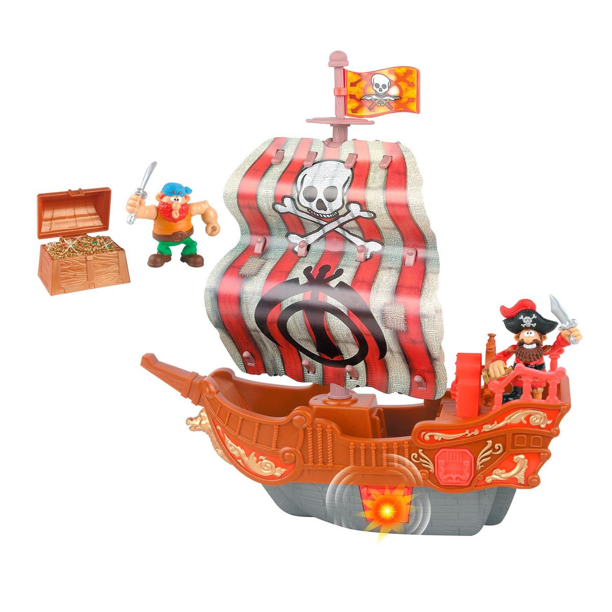 SHUN FENG LONG - Playset Barco Pirata Luz y Sonido Cofre de Oro 12 Piezas