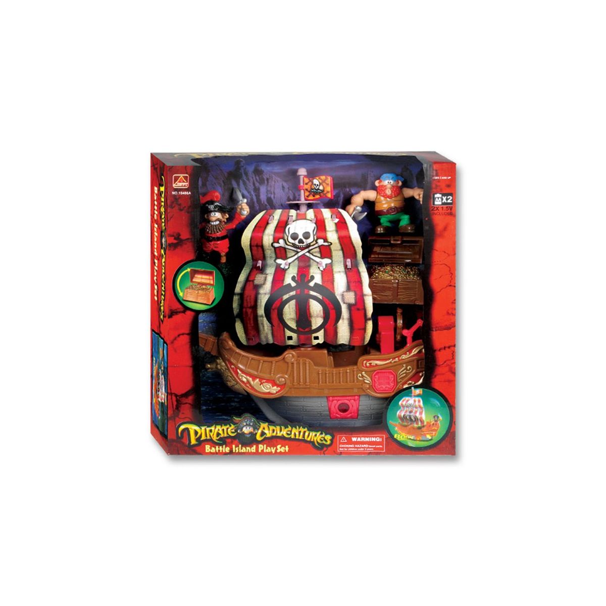 SHUN FENG LONG - Playset Barco Pirata Luz y Sonido Cofre de Oro 12 Piezas