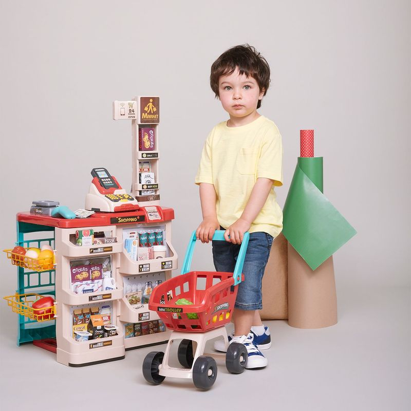  - Supermercado de Juguete para niño incluye caja registradora, carrito de mercado y estanterías