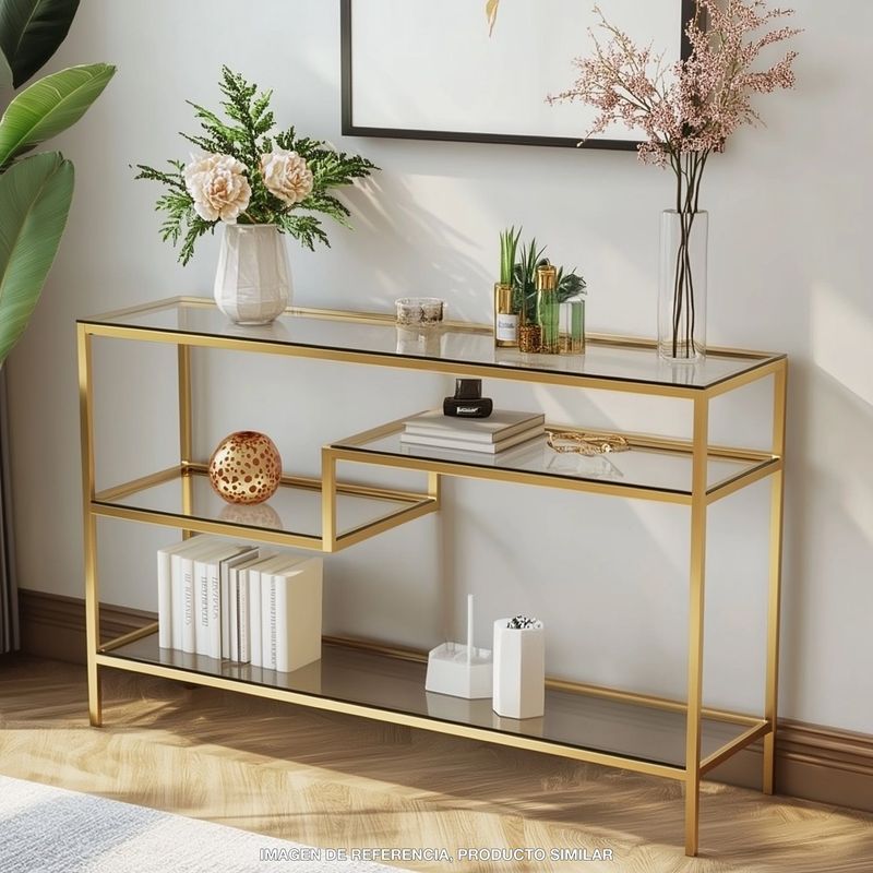 BASEMENT HOME - Mesa de Arrimo Rectangular en Metal y Vidrio Gold 120 x 80 x 35 cm Basement Home -  0% Interés a 3, 6 o 12 Cuotas Pagando con tu CMR Banco Falabella