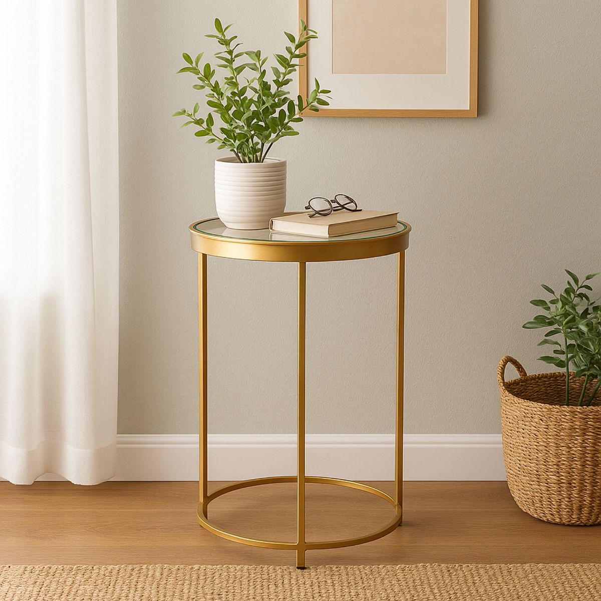 BASEMENT HOME - Mesa Auxiliar Moderna Redonda en Vidrio 40 x 65 x 40 cm Basement Home  - Mueble