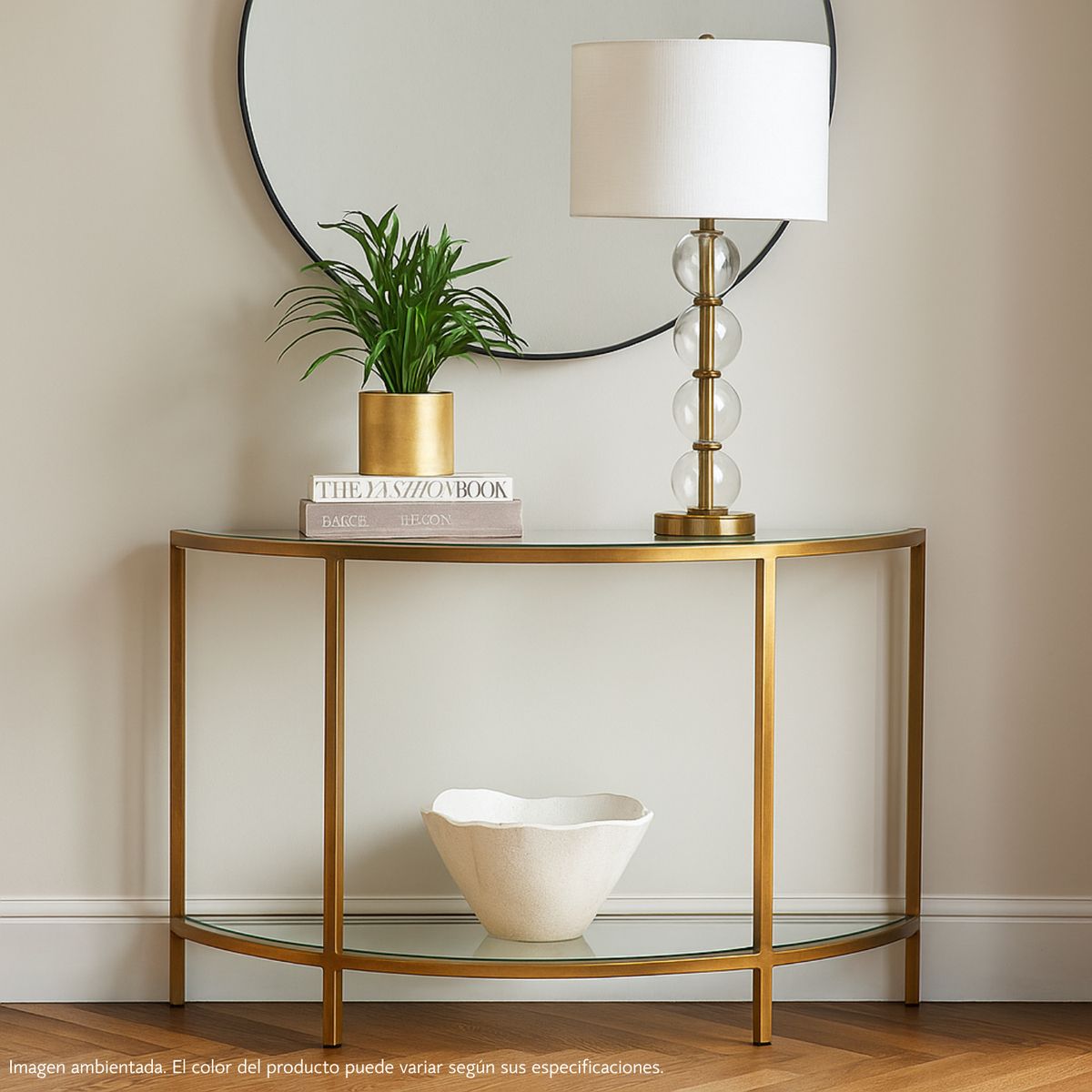 BASEMENT HOME - Mesa de Arrimo Ovalada en Metal y Vidrio Gold 110 x 80 x 35 cm Basement Home -  0% Interés a 3, 6 o 12 Cuotas Pagando con tu CMR Banco Falabella