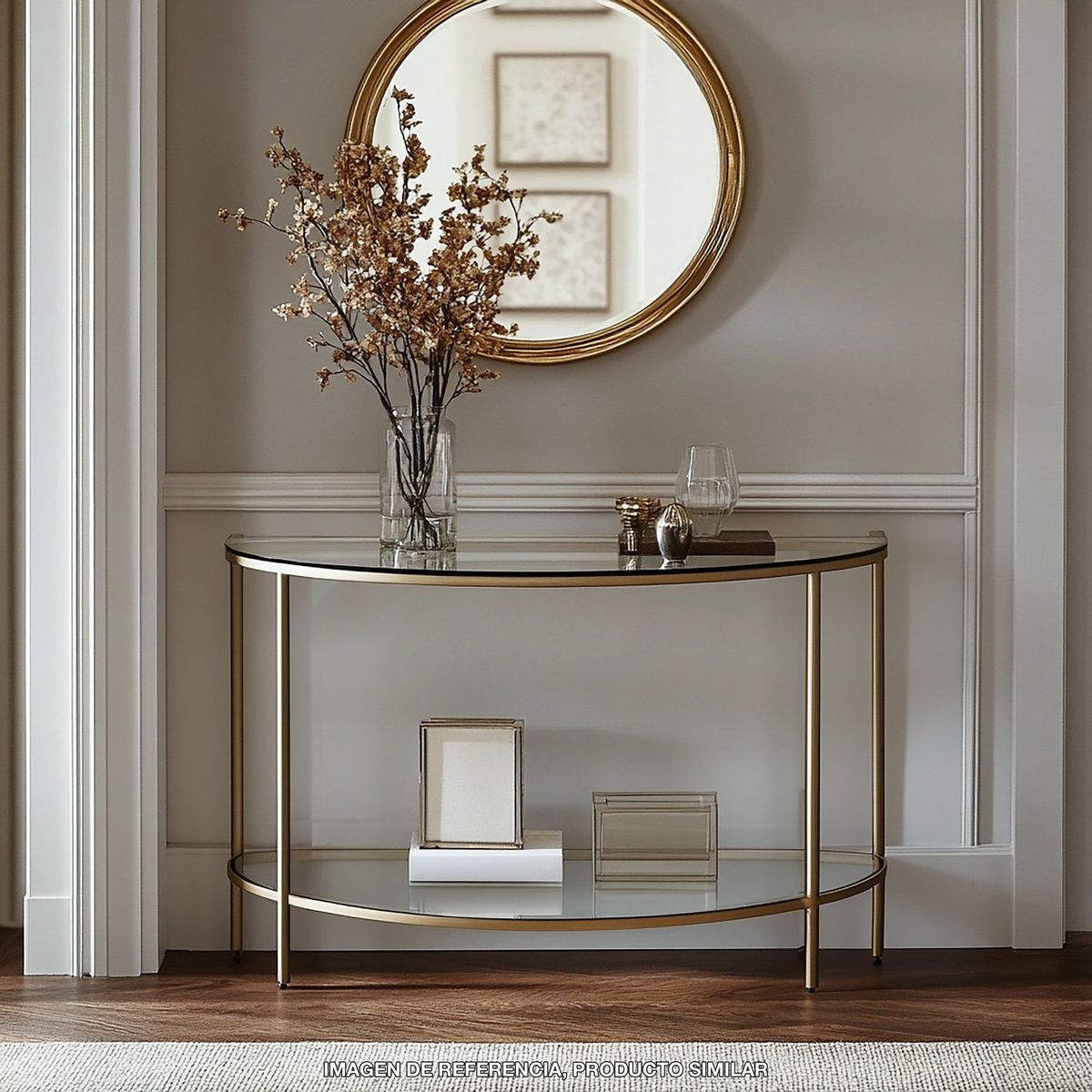 BASEMENT HOME - Mesa de Arrimo Ovalada en Metal y Vidrio Gold 110 x 80 x 35 cm Basement Home -  0% Interés a 3, 6 o 12 Cuotas Pagando con tu CMR Banco Falabella