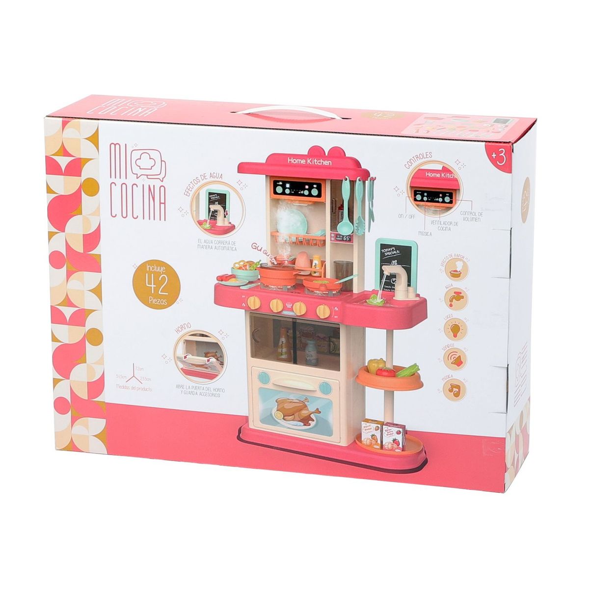 KIDS N PLAY - Cocina interactiva de Juguete, Incluye 42 Accesorios (Comida + Implementos de Cocina) a partir de los 3 años, Necesita Pilas - KIDS N PLAY