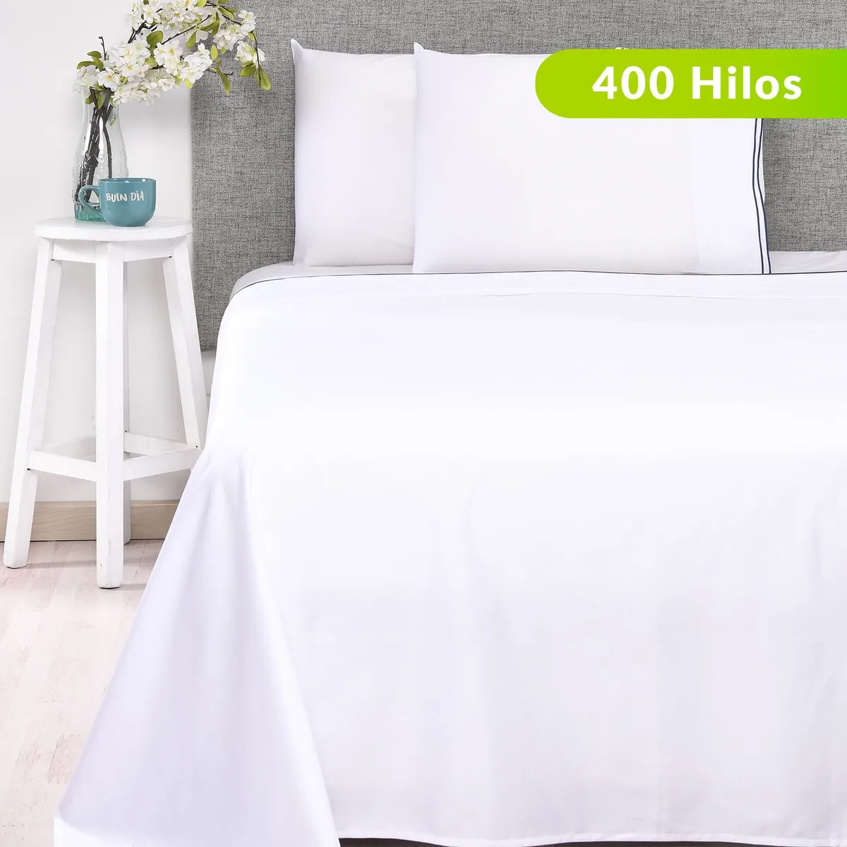 BENETTON - Juego de Sábanas Lisa de Algodón 400 Hilos Sateen Benetton