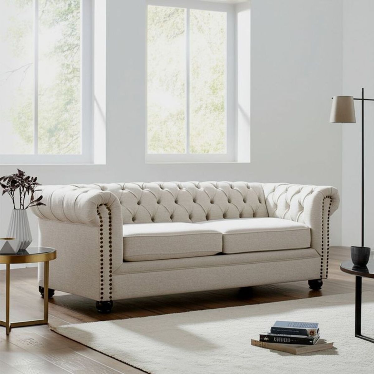 ROBERTA - Sofá cama 3 puestos en Tela 200 x 92 x 75 cm, con Patas de Madera - Mueble Roberta Allen Arthur -  0% Interés a 3, 6 o 12 Cuotas Pagando con tu CMR Banco Falabella