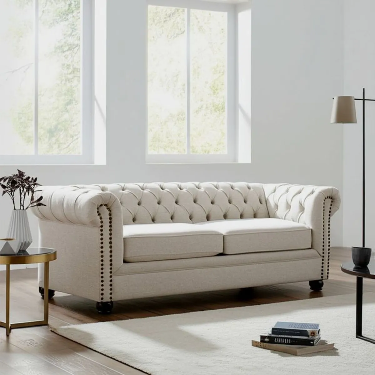 ROBERTA - Sofá cama 3 puestos en Tela 200 x 92 x 75 cm, con Patas de Madera - Mueble Roberta Allen Arthur -  0% Interés a 3, 6 o 12 Cuotas Pagando con tu CMR Banco Falabella